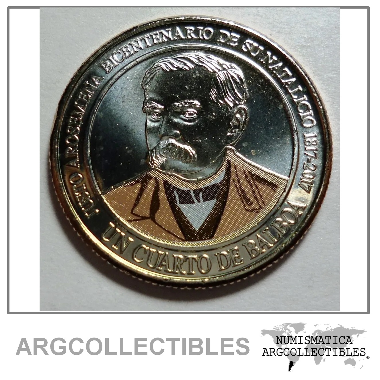 Panama Moneda Color 1/4 Balboa 2018 200 Aniversario Justo Arosemena