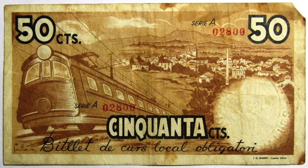 España Billete Guerra Civil 50 Centimos Pins Del Valles 1937 - Imagen 2