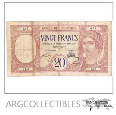 Indochina Francesa 20 Francos Año 1929 F+ Pick 37 Noumea