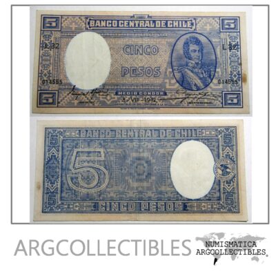 Chile Billete 5 Pesos Año 1942 Pick 91 Condicion Vf+