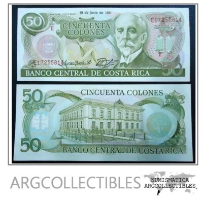Costa Rica Billete 50 Colones Año 1991 Pick 257a Unc