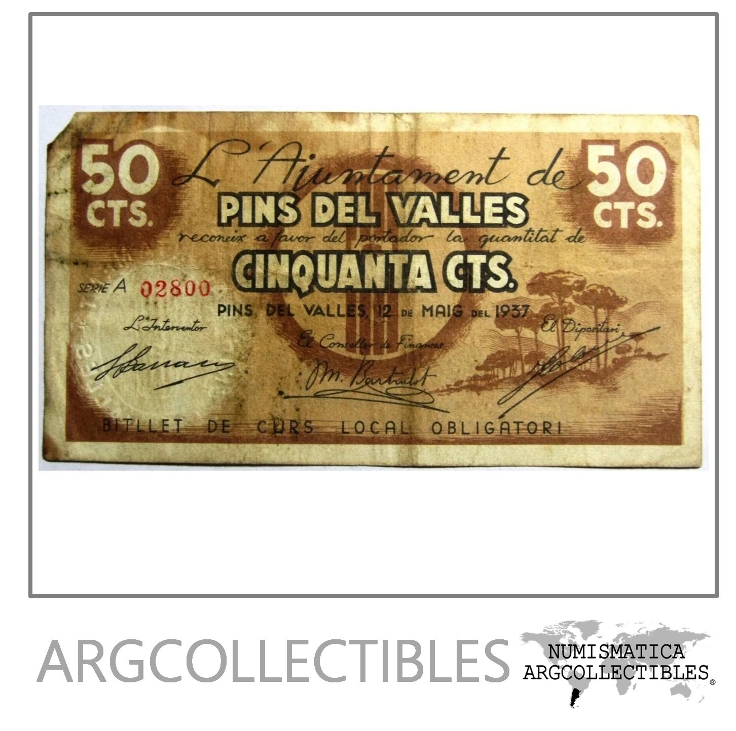 España Billete Guerra Civil 50 Centimos Pins Del Valles 1937
