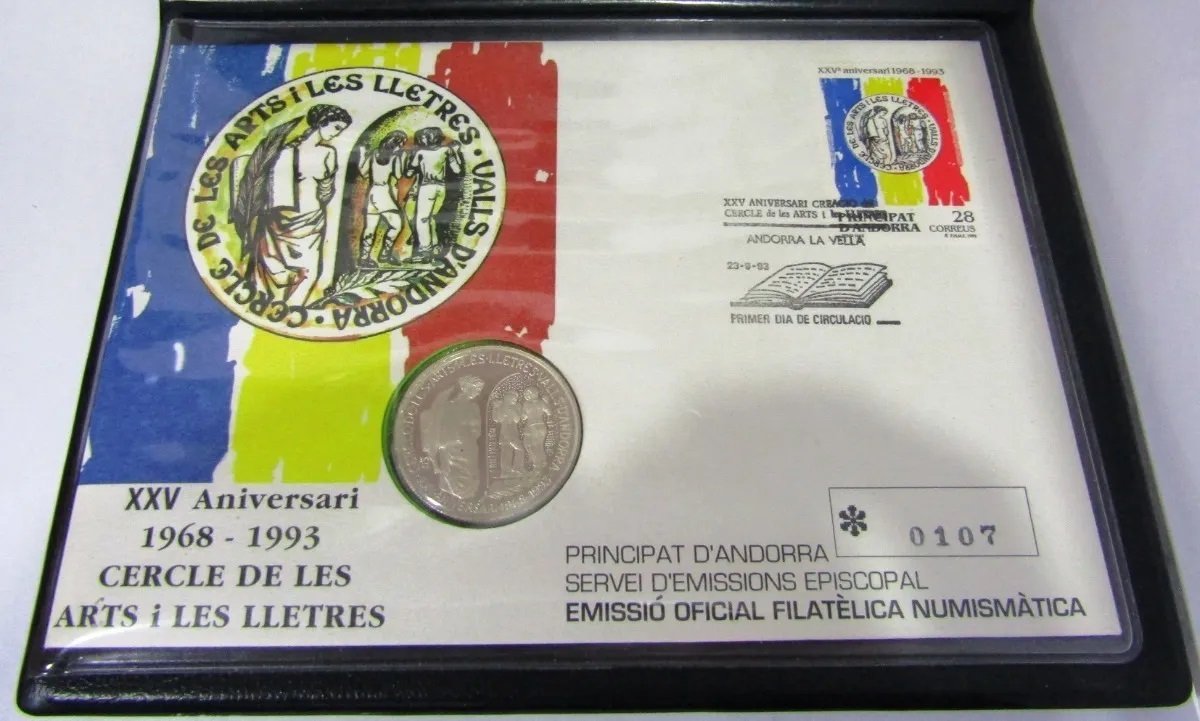 Andorra Estuche Moneda 5 Diners 925 Plata 1993 Arte Unc - Imagen 2