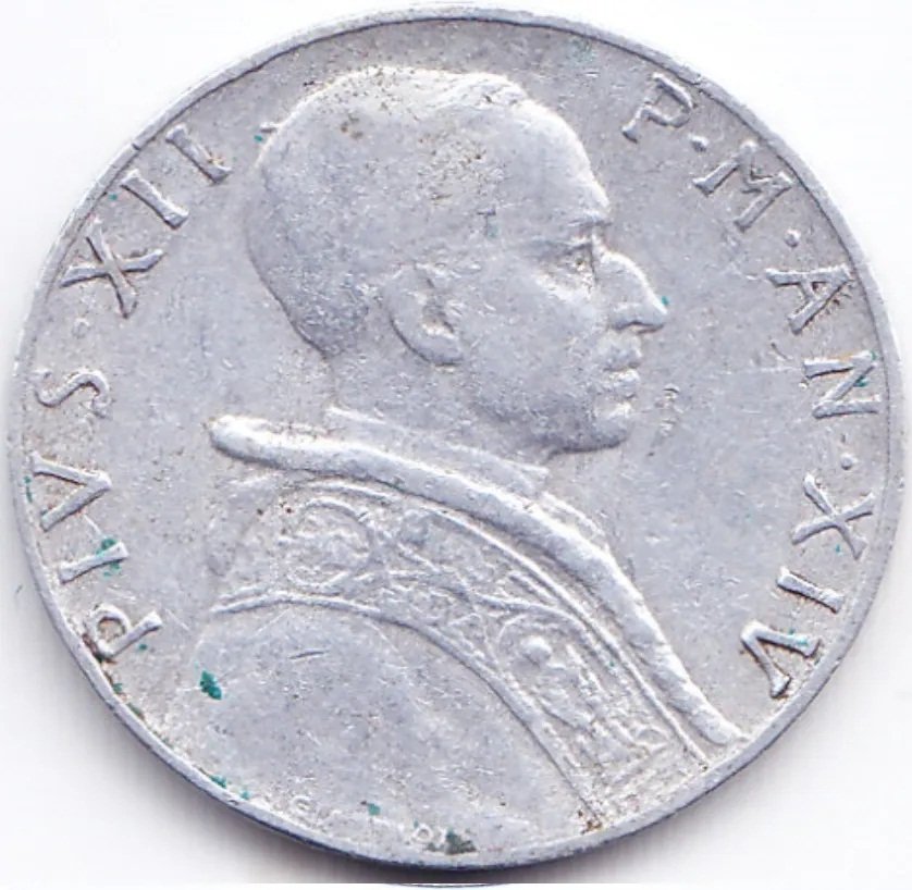 Vaticano Moneda 5 Liras Aluminio 1952 Papa Pio Xii Km# 51 UNC - Imagen 2
