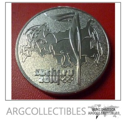 Rusia Moneda 25 Rublos 2014 Niquel Jj.oo. Sochi Antorcha Olimpica