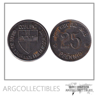 Alemania Moneda Notgeld 1918 25 Pfennig (30) Coblenz