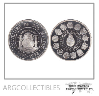 Argentina Moneda Plata Encuentro Mundos 10000 Australes 1991