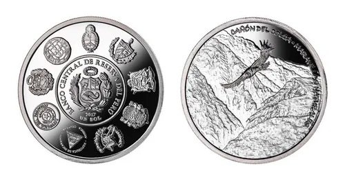 Peru Moneda 1 Sol 2017 Plata Ibero Encuentro Cañon Del Colca Unc - Imagen 2