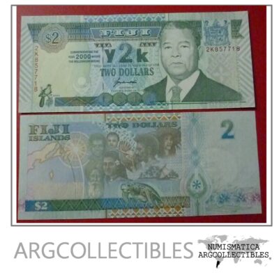Fiji Billete 2 Dolares 2000 Pick 102 Unc