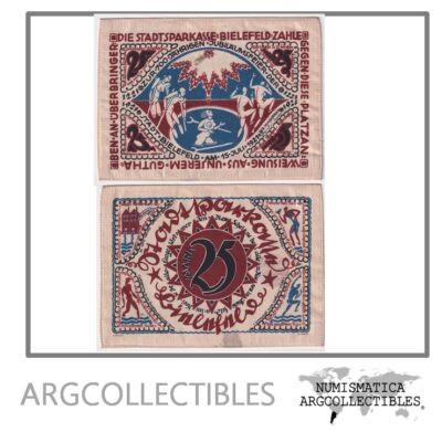 Alemania Año 1921 Billete de 25 Marcos Silk Seda Notgelds