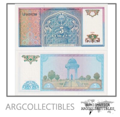 Uzbekistan Billete 5 Som Pick 75 1994 Unc