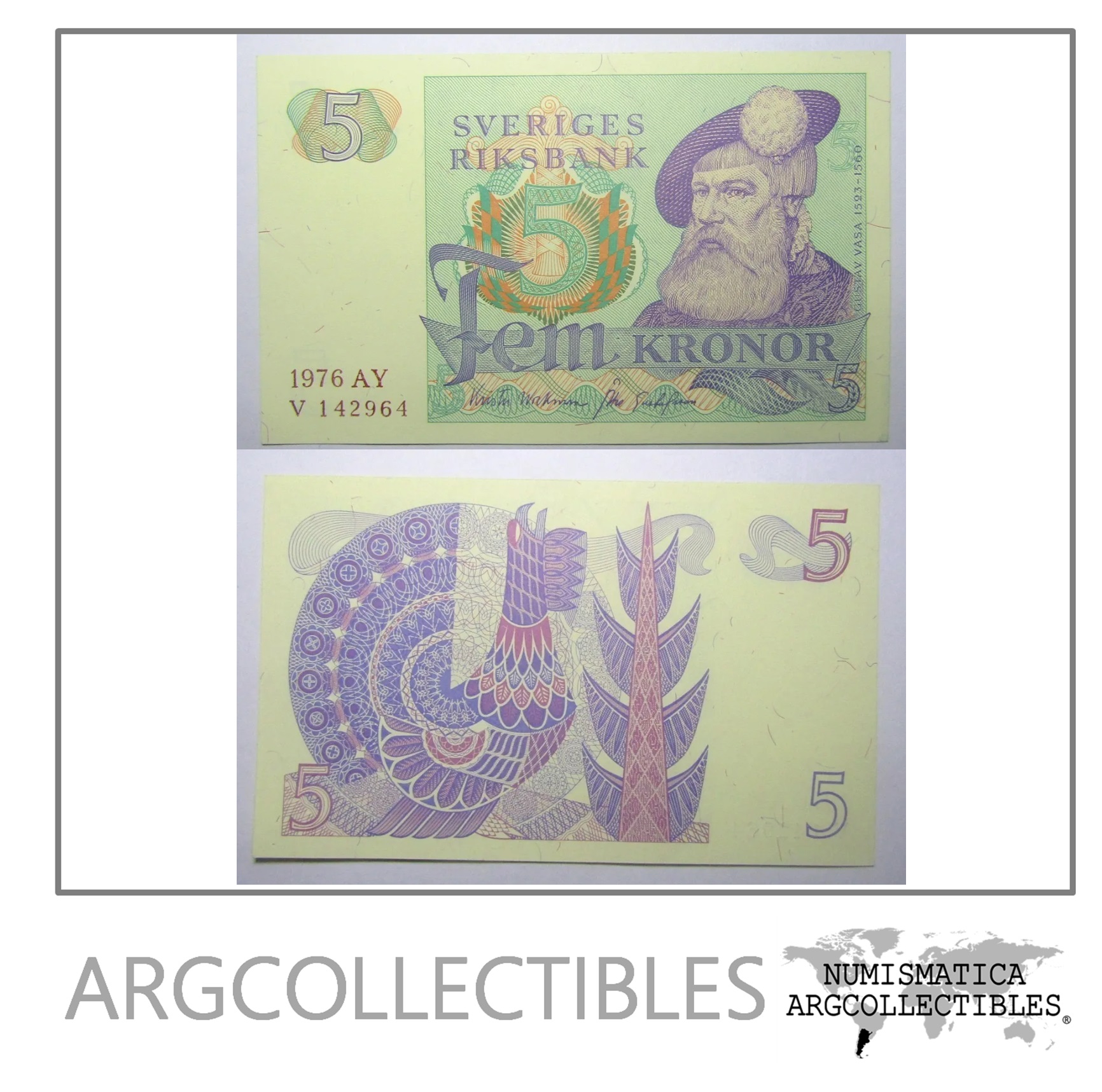 Suecia Billete 5 Koronas Año 1976 Pick 51 C Unc