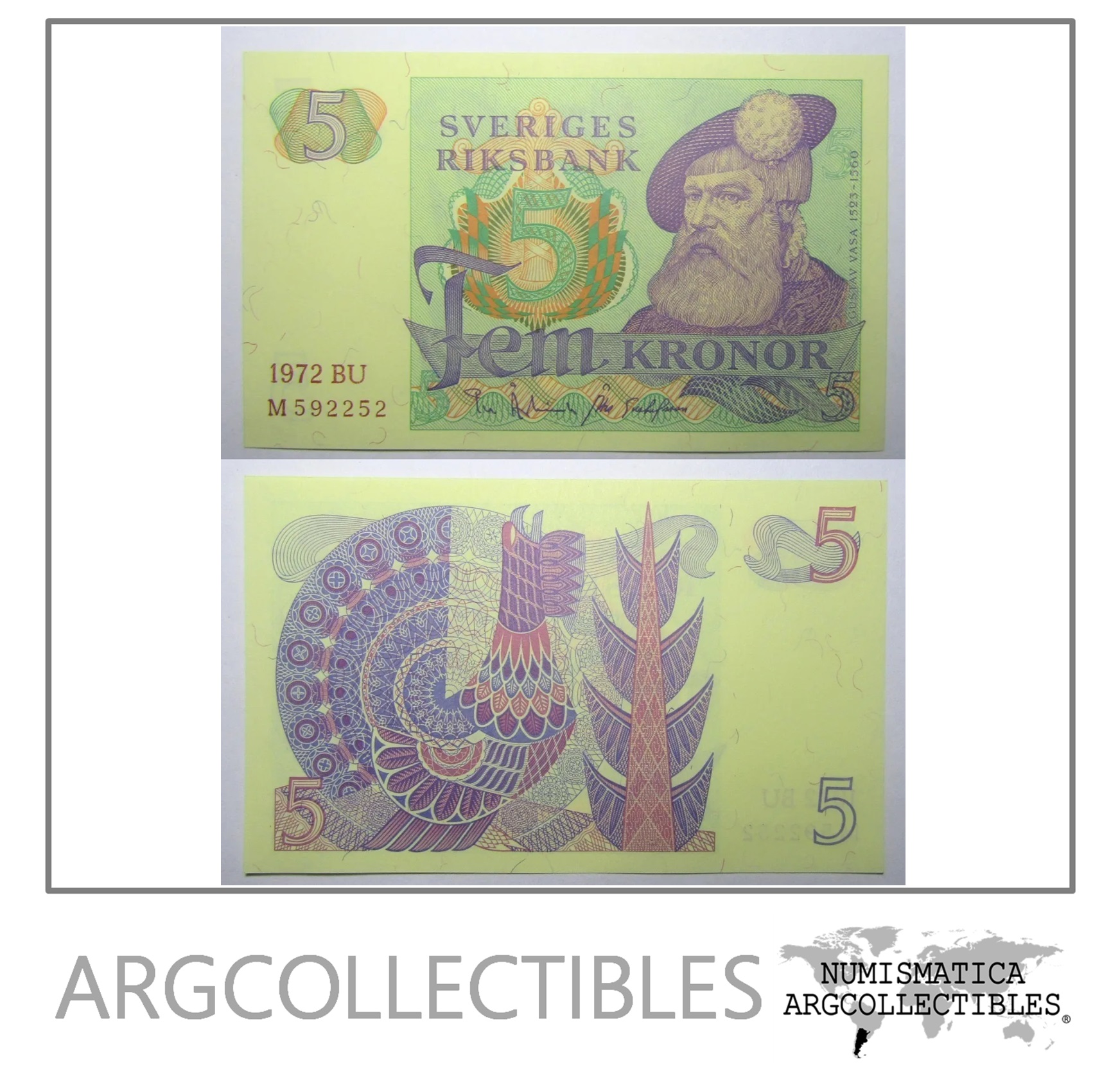 Suecia Billete 5 Koronas 1972 Pick 51 C Unc
