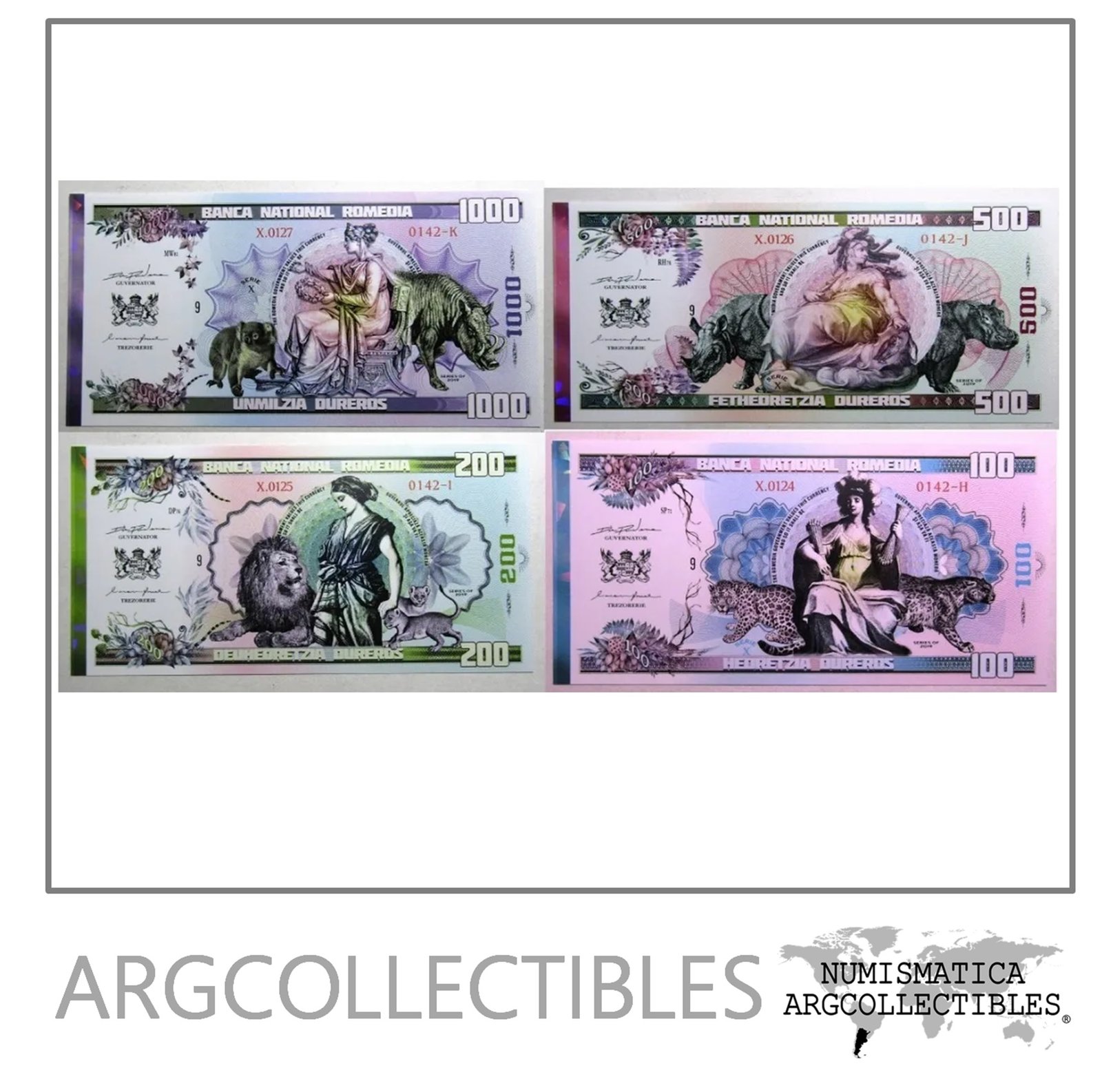 Romedia Set 4 Billetes 100 A 1000 Dureros Año 2019 Unc