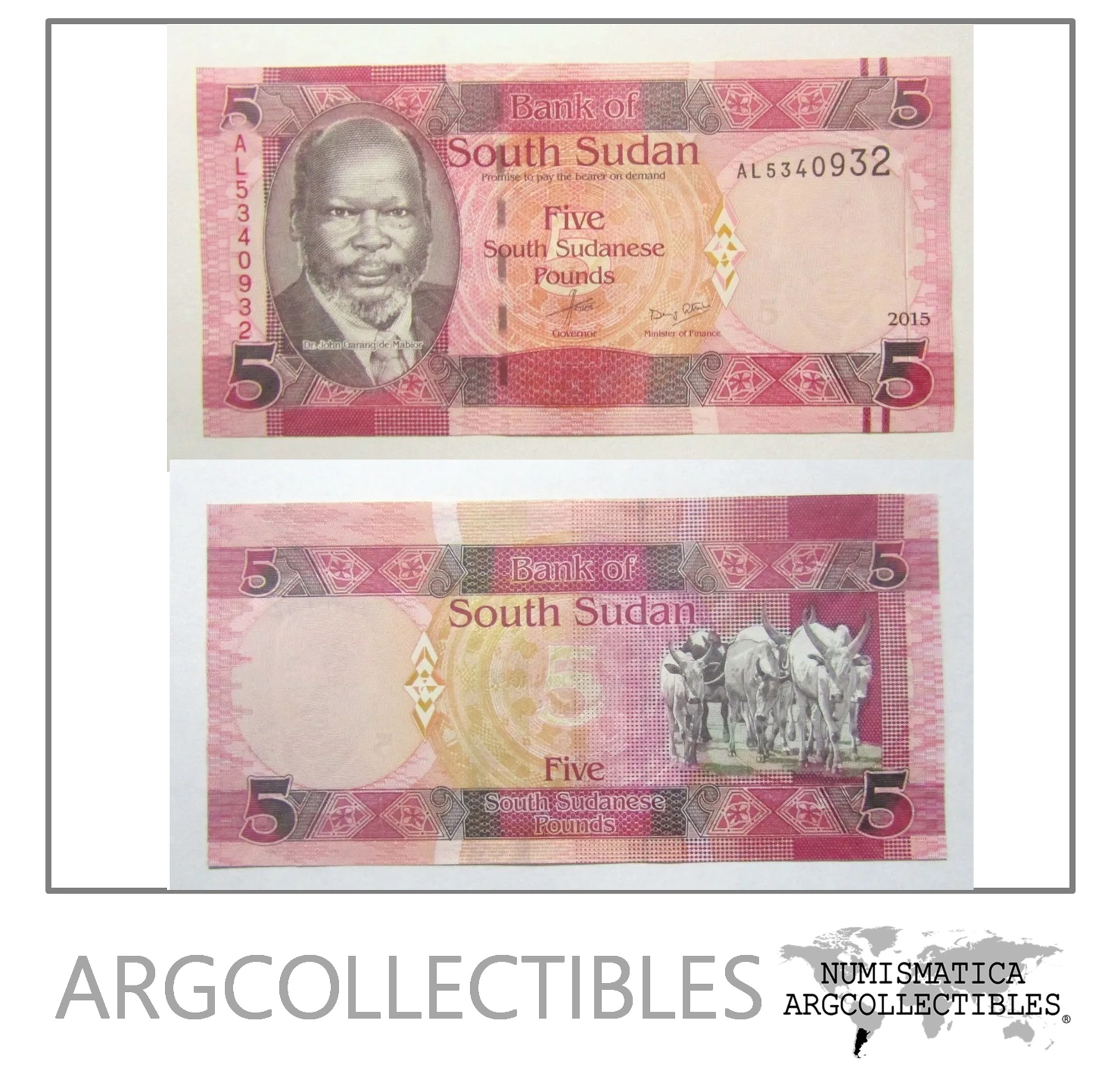 Sudan Del Sur Billete 5 Libras 2015 Pick 6 Unc
