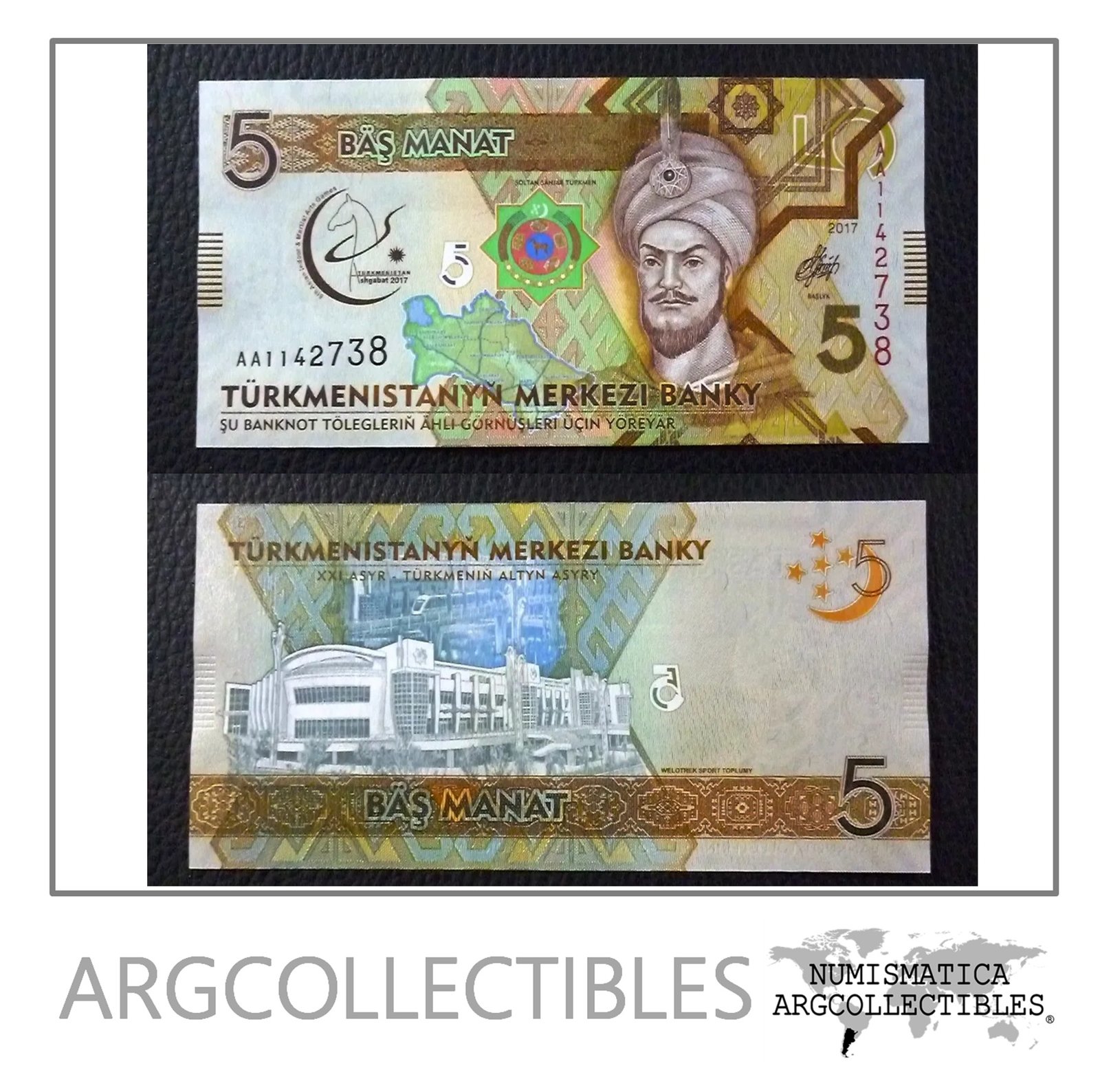Turkmenistan Billete 5 Manat Unc 2017 Pick-new