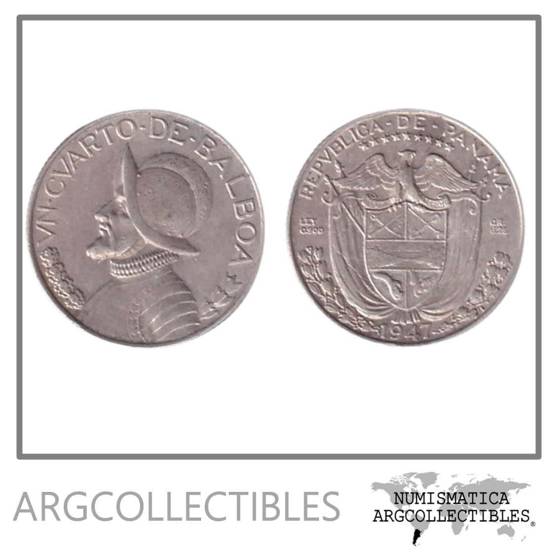 Panamá Moneda Plata 1/4 Balboa 1947 Au Km #11.1