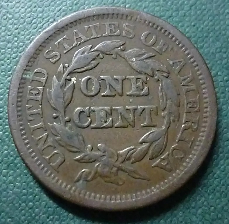 USA Moneda 1 Centavo 1848 Cobre Braided Hair KM-67 Vf+ - Imagen 2