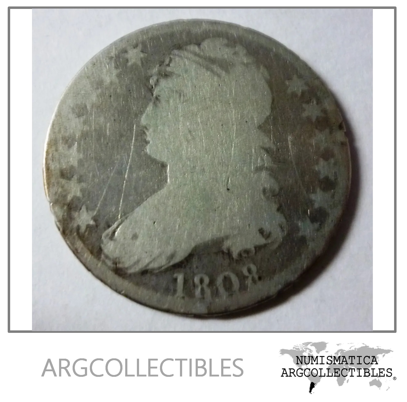 USA Moneda 1/2 Dolar 1808 Plata Capped Bust KM-37 VG