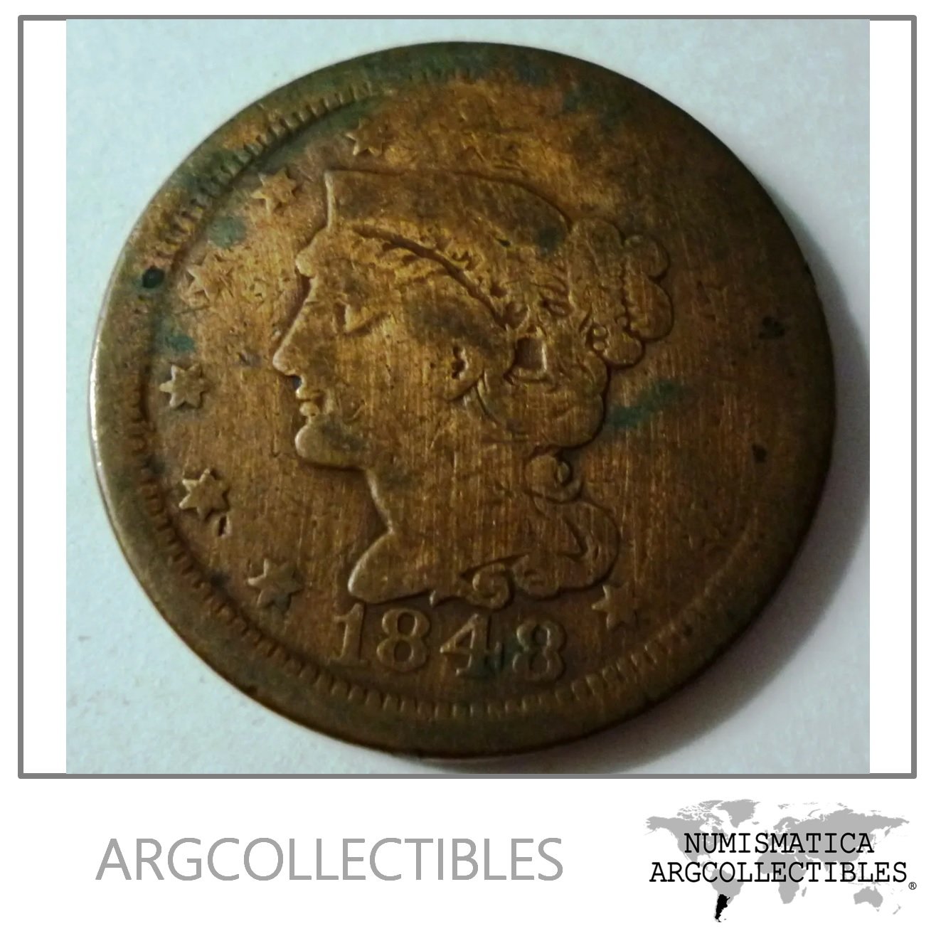 USA Moneda 1 Centavo 1848 Cobre Braided Hair Cent KM-67 G