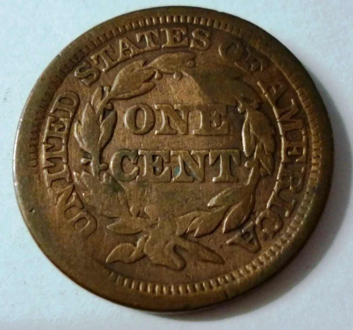 USA Moneda 1 Centavo 1848 Cobre Braided Hair Cent KM-67 G - Imagen 2