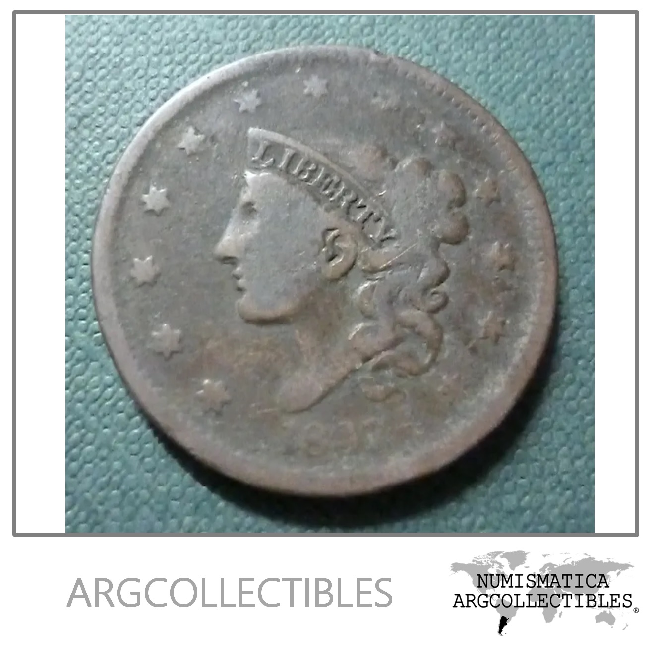 USA Moneda 1 Centavo 1837 Cobre Coronet Head KM-45 F+