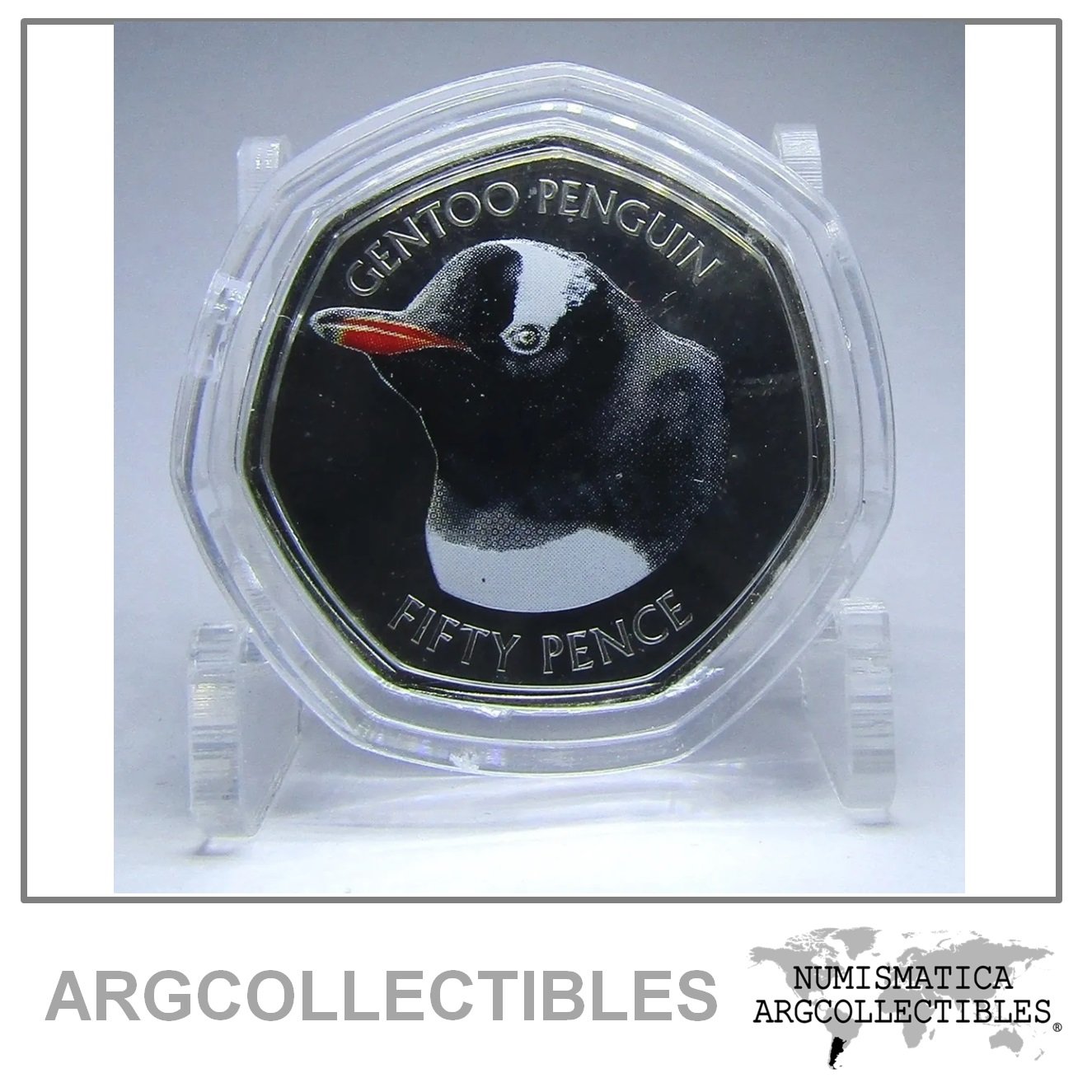 Malvinas Moneda De 50 Pence 2018 Pingúino Gentoo A Color