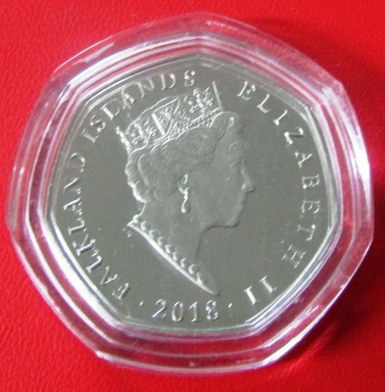 Malvinas Moneda 50 Pence 2018 Pingüino Magellanic Color - Imagen 2