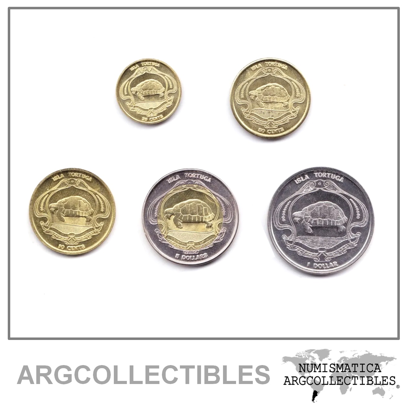 Isla Tortuga Set 5 Monedas Inusuales Condicion Unc