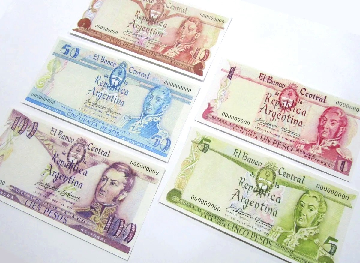 Argentina Set De 5 Billetes San Martin No Emitidos 1950 Unc - Imagen 2