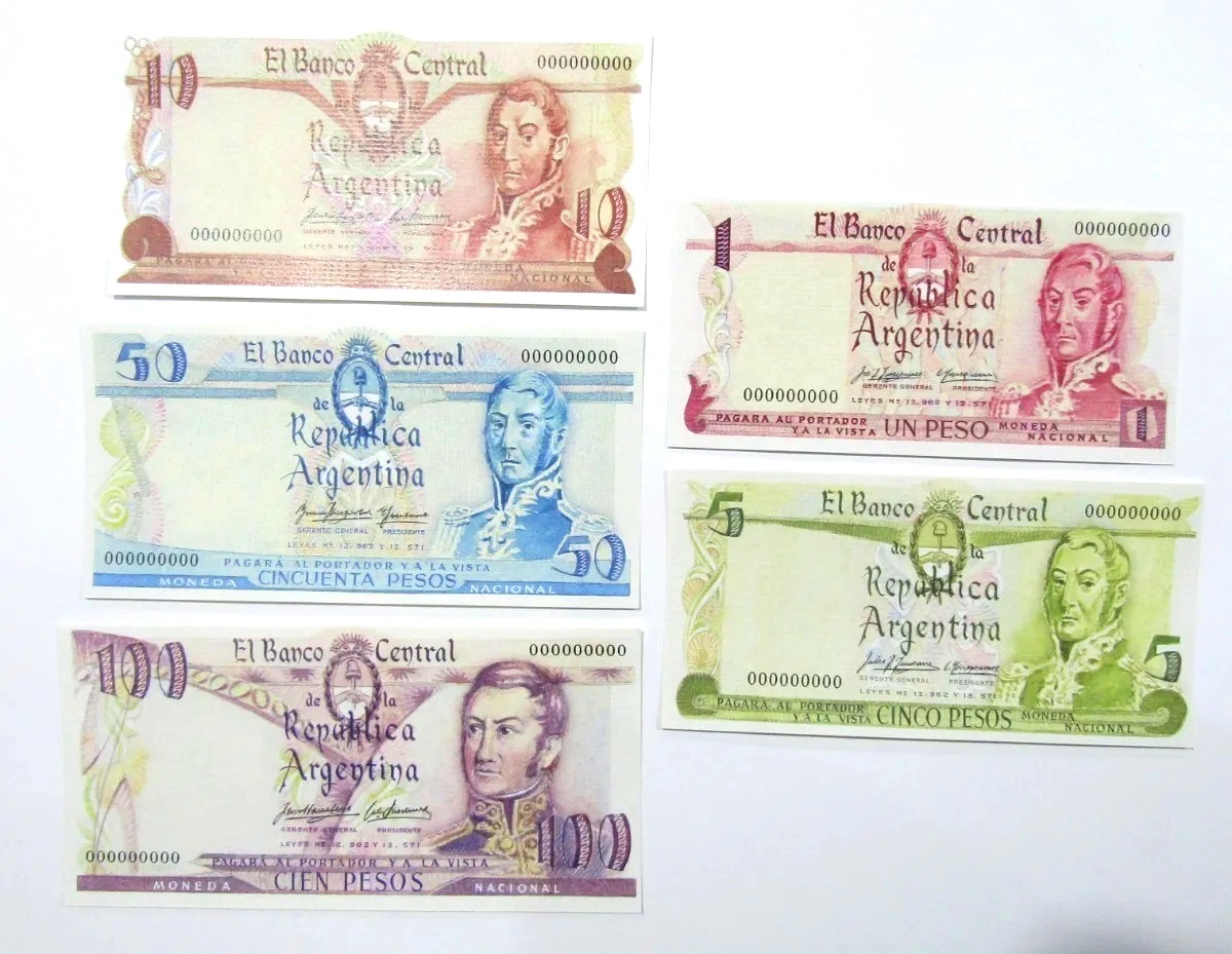 Argentina Set De 5 Billetes San Martin No Emitidos 1950 Unc - Imagen 3