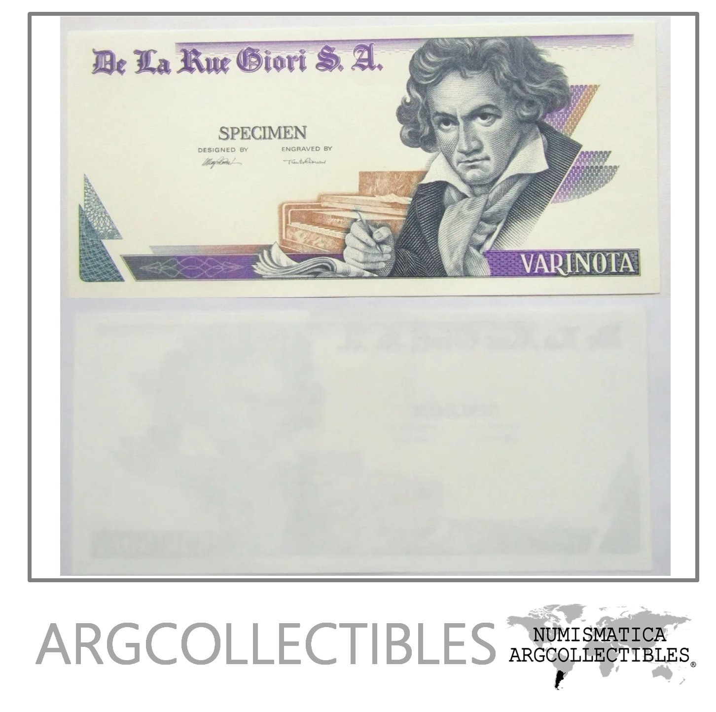 Francia Billete Varinota Morada Especimen Specimen Prueba Beethoven / De La Rue Giori S.a.
