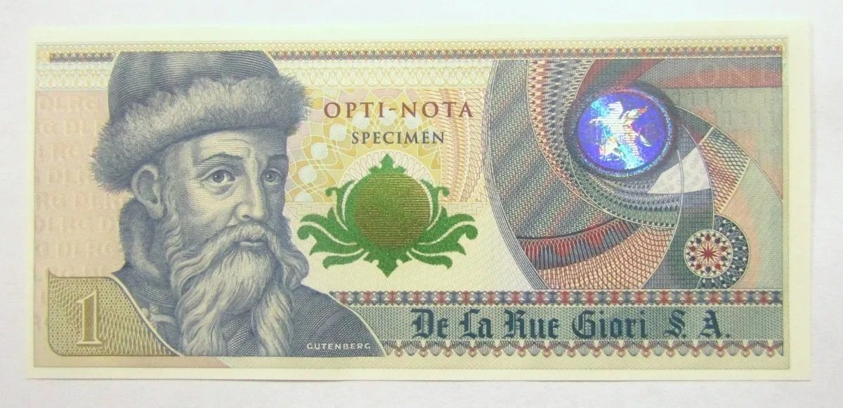 Francia Billete Opti Nota Gutenberg 1 De La Rue Giori S.a. Specimen Prueba Unc - Imagen 3