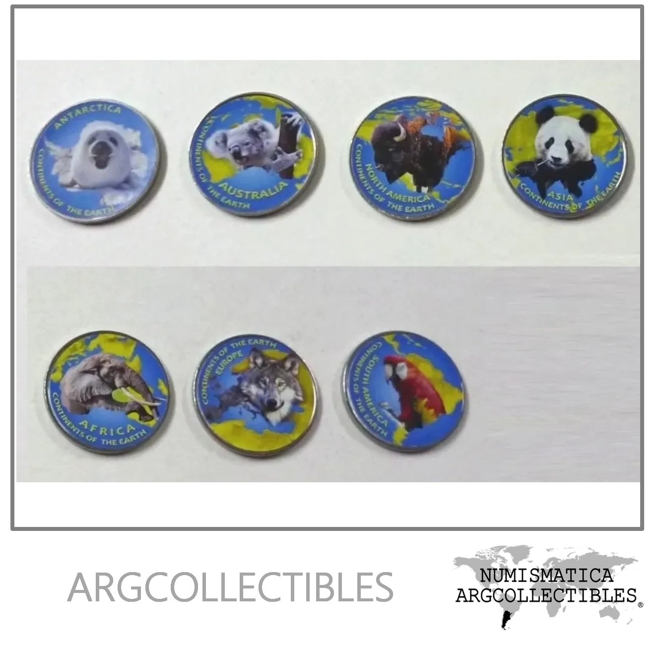 Azad Jammu 2019 Set De 7 Monedas Animales Por Continentes