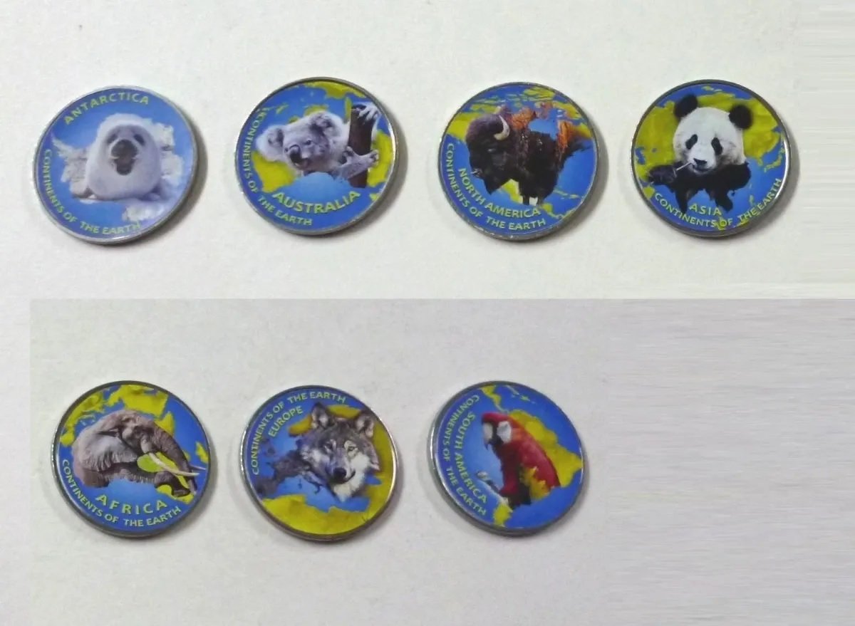 Azad Jammu 2019 Set De 7 Monedas Animales Por Continentes - Imagen 2
