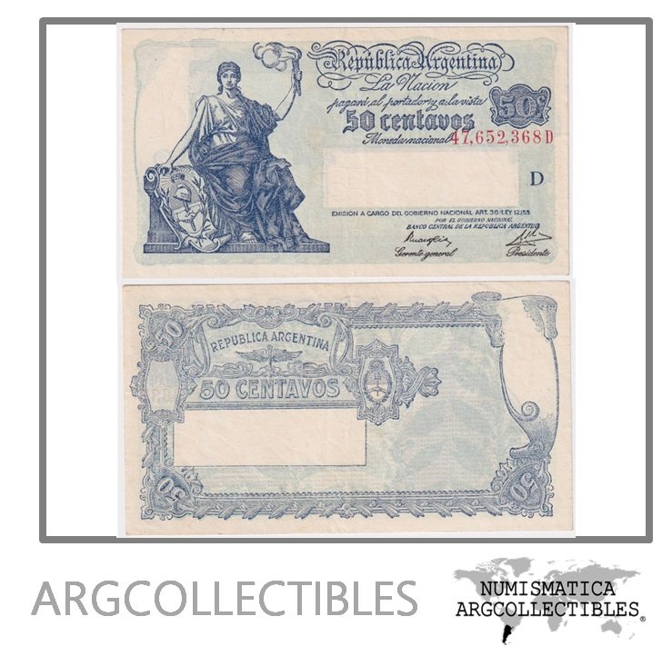 Argentina Billete 50 Centavos 1947 P-250a/BOT-1806 XF Serie D