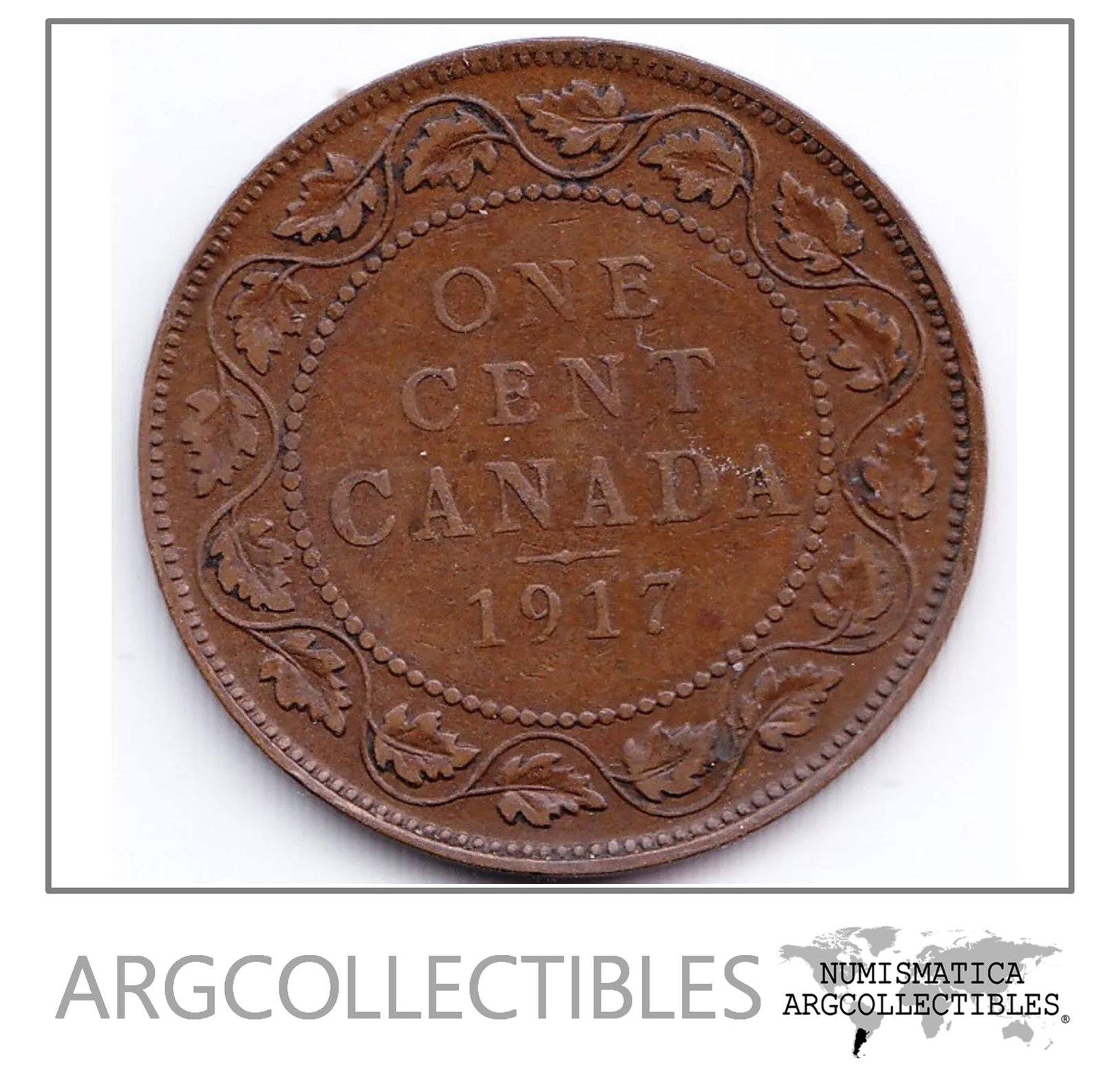 Canada Moneda 1 Cent Bronce 1917 Km# 21 Vf-