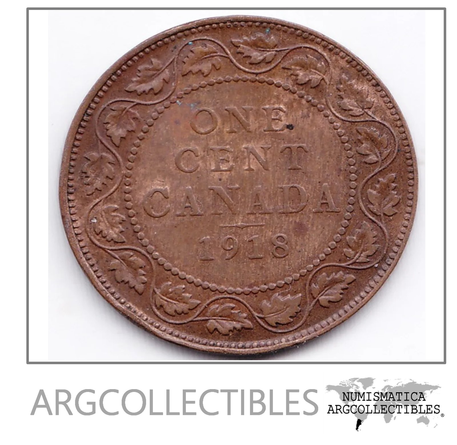 Canada Moneda 1 Centavo Bronce 1918 Km# 21 Vf-