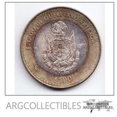 Mexico Queretaro Bimetalica Plata 100 Pesos 2004 Km 734 Au