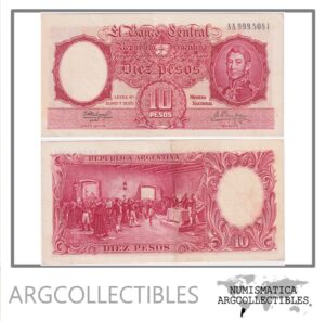 Argentina Billete 10 Pesos 1960 P-270c/BOT-1969 XF (Serie F)