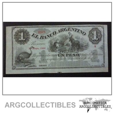 ARGENTINA Billete 1 Peso, Pick S1531 VF+ 1868 - Rosario (Banco Argentino)
