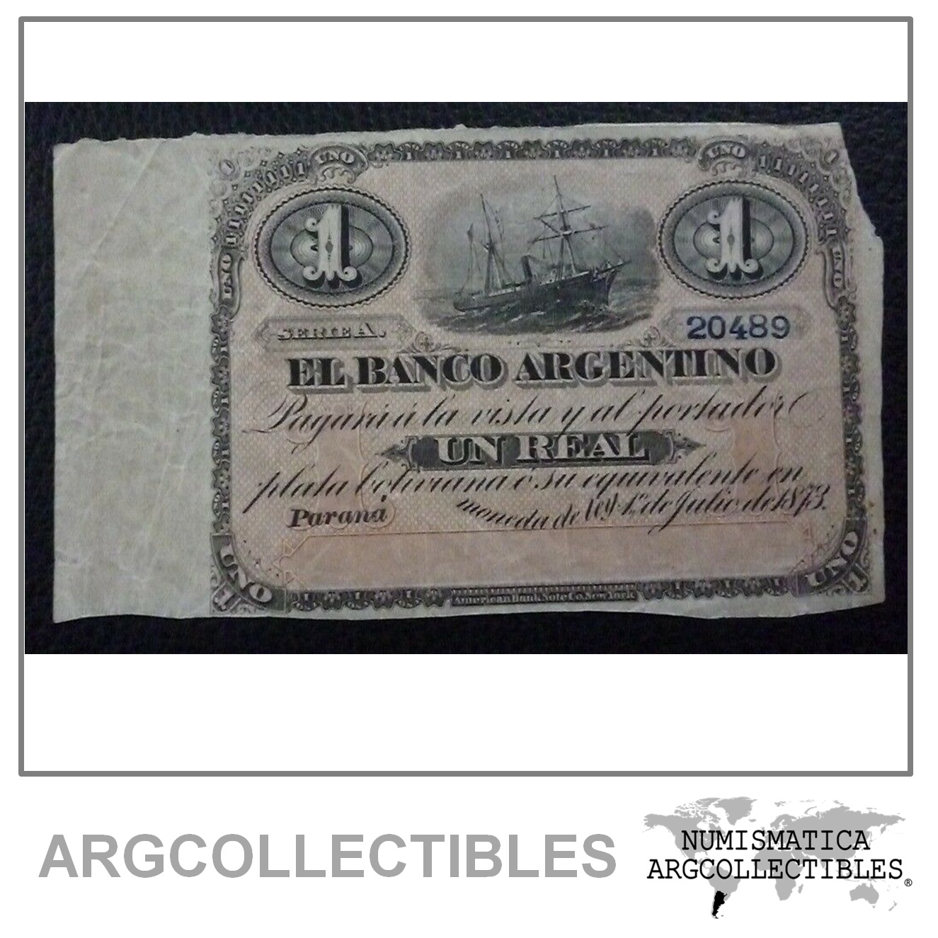 ARGENTINA Billete 1 Real, Pick S1497R VF+ 1873 - (Banco Argentino)