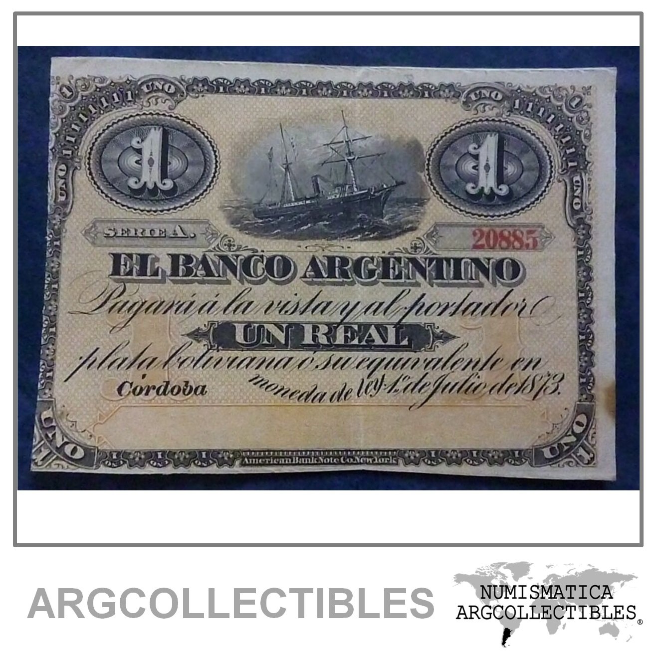 ARGENTINA Billete 1 Real, Pick S1479 XF 1873 (Cordoba)