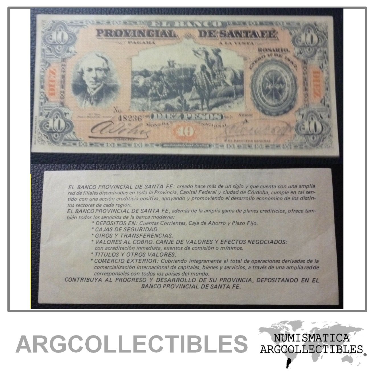 ARGENTINA Billete FACSIMIL 10 Pesos, Pick S829 UNC 1882 (Santa Fe)