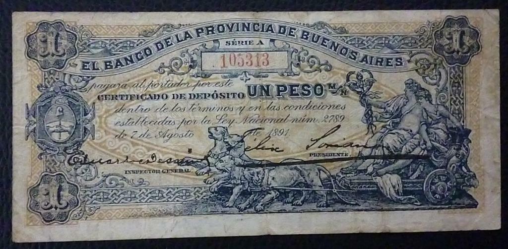 ARGENTINA Billete 1 Peso, Pick S573 VF 1891 (Buenos Aires) - Imagen 2