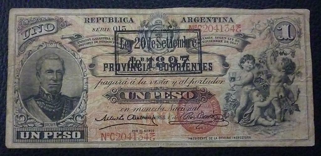 ARGENTINA Billete IN ANTIQUE FOLDER 1 Peso, Pick S1131c F 1897 (Corrientes) - Imagen 2