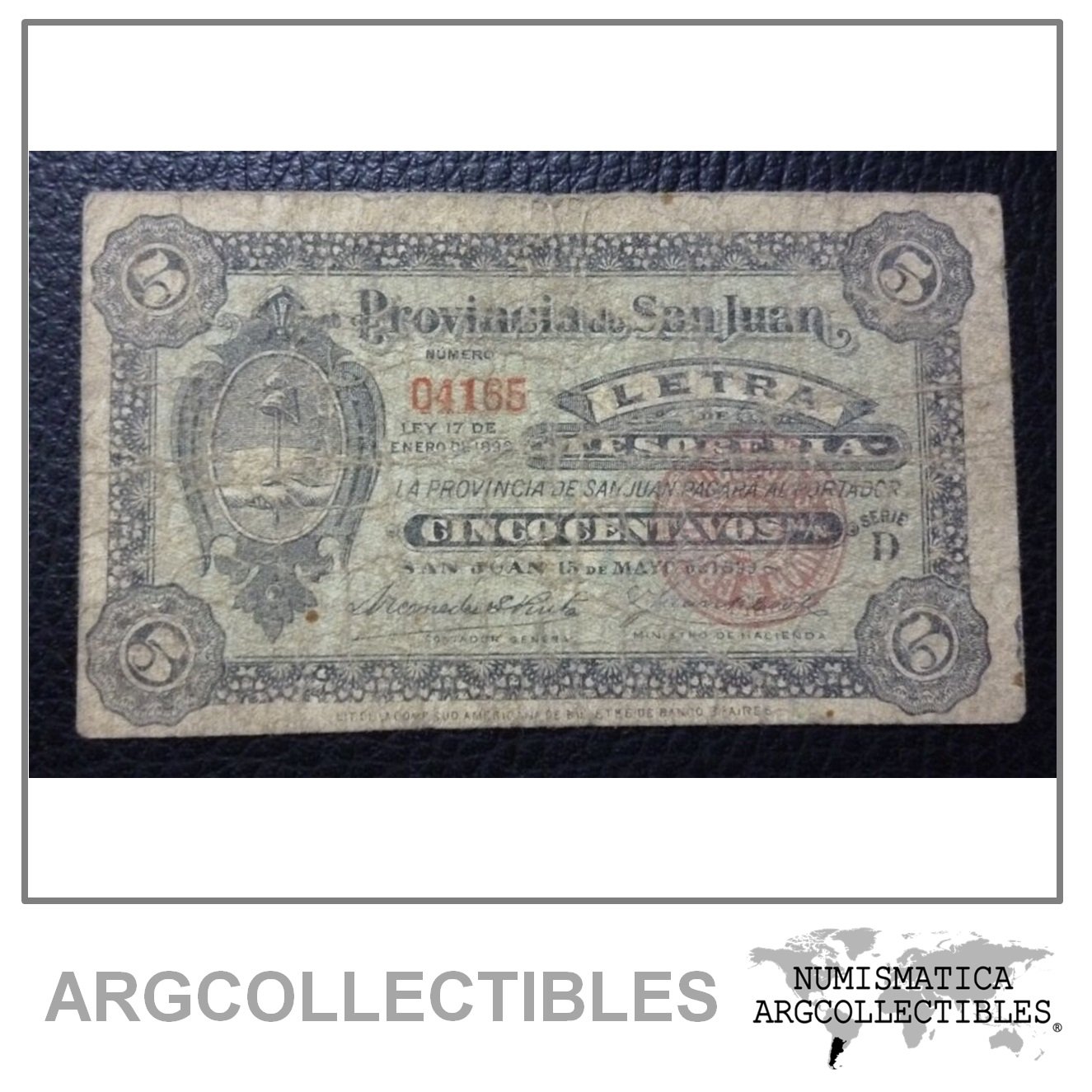 ARGENTINA Billete 5 Centavos, Pick S2161 F 1899 (San Juan)