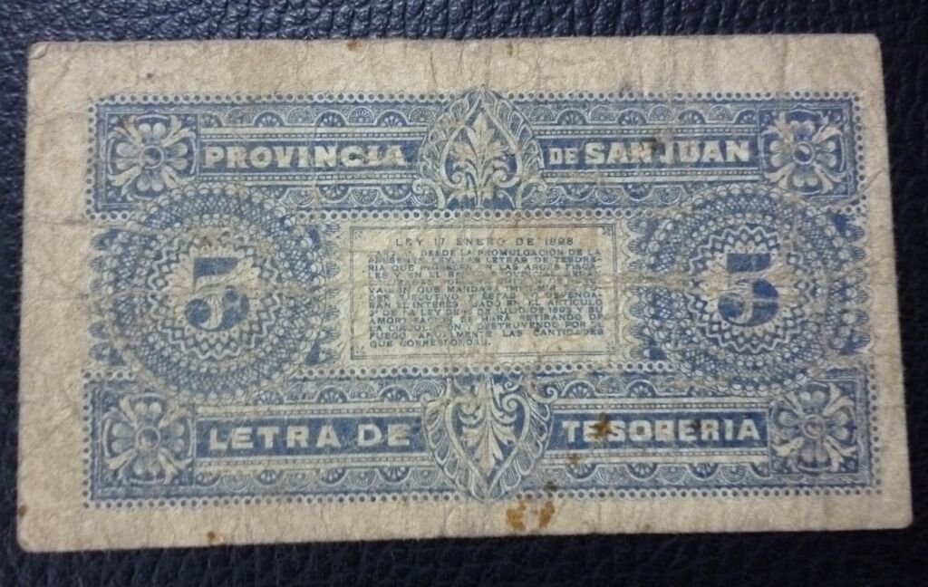 ARGENTINA Billete 5 Centavos, Pick S2161 F 1899 (San Juan) - Imagen 2