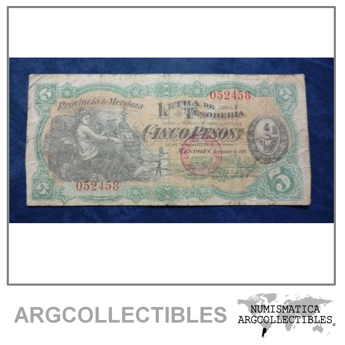 ARGENTINA Billete 5 Pesos, Pick S2088A VF 1914 (Mendoza)