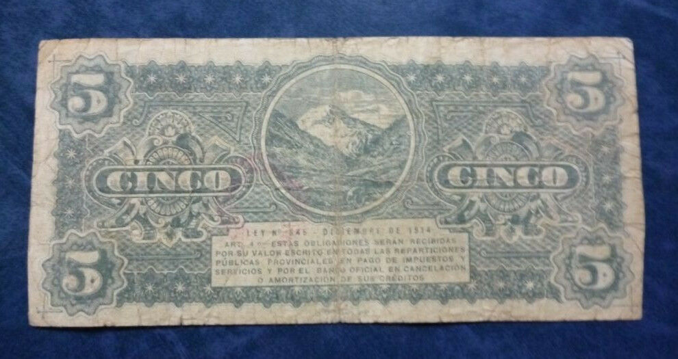 ARGENTINA Billete 5 Pesos, Pick S2088A VF 1914 (Mendoza) - Imagen 2
